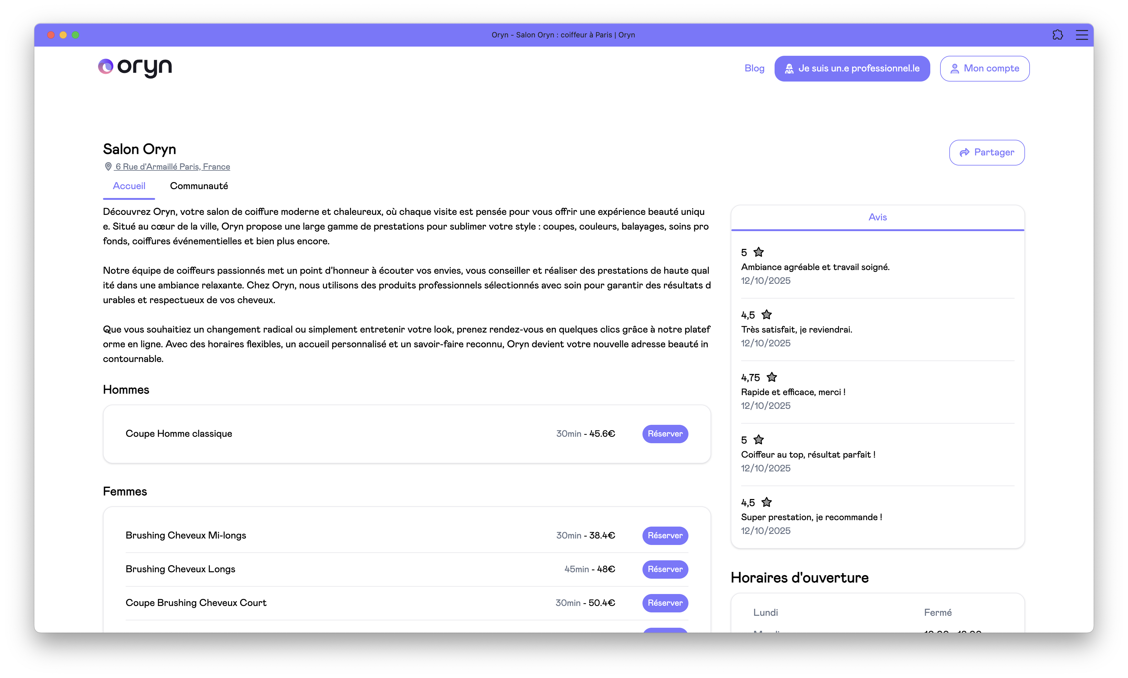 Réservation en ligne
